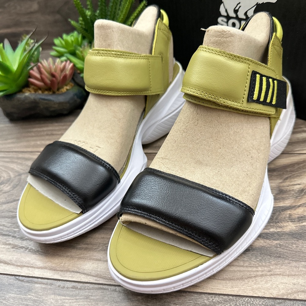 NIB Sorel Explorer Blitz Stride Leather Sport Sandal Olive Shade Black 9 40 - Picture 4 of 11
